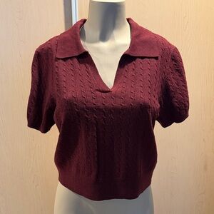 Olive & Oak Burgundy Knit Sweater Blouse cropped